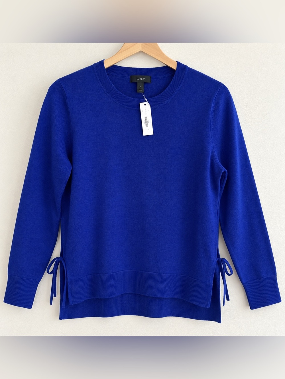 J.Crew NWT 100% Merino Wool Royal Blue Side Tie Sweater XL